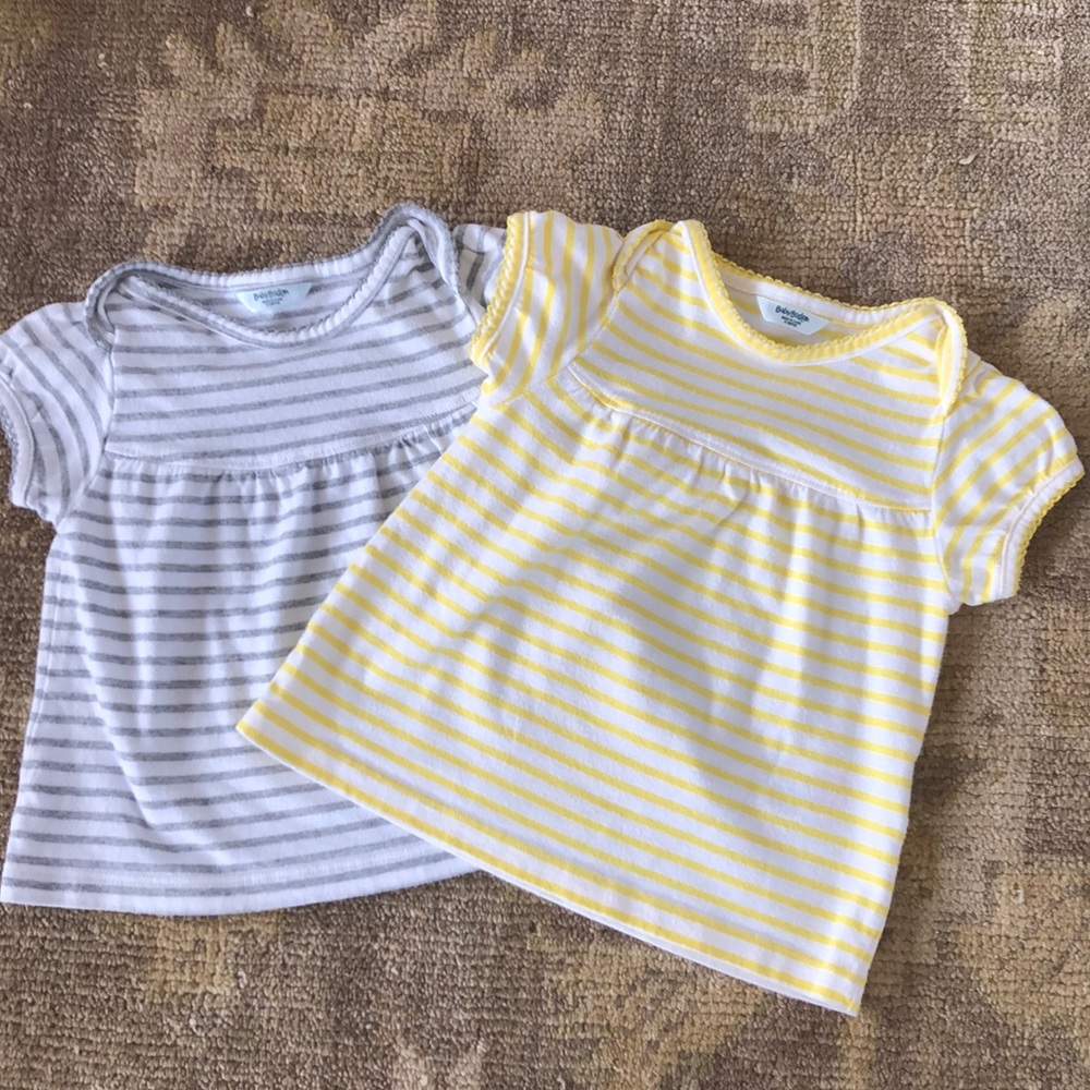 Boden 6-12m short sleeve shirt grey/white & yellow